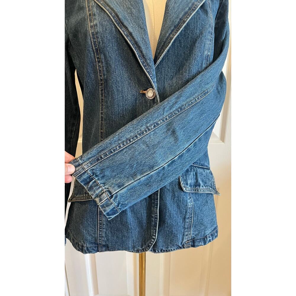 VTG Faded Glory 90s Y2K Denim Fitted Blazer Jacket Curved Flap Pockets Sz M - Picture 9 of 12